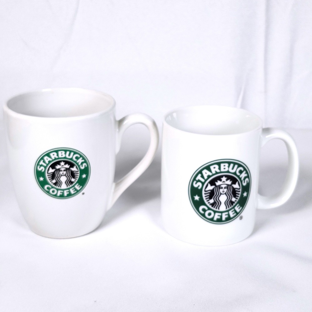 Starbucks‎ Coffee Mug Set White Green Siren Logo 2006 2008 Ceramic